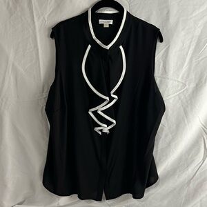 Calvin Klein Black Sleeveless Blouse with White Accents